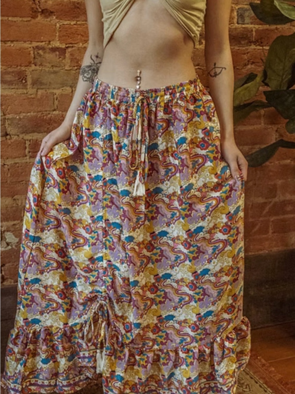 Paisley Print whimsy Maxi Skirt in Multi-Color viscose blend